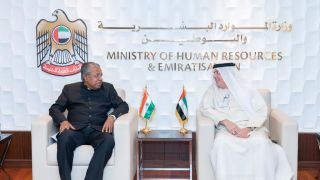 Kerala CM Pinarayi Vijayan with H.E. Dr. Abdulrahman Abdulmannan Al Awar, UAE Minister of Human Resources  Emiratisation